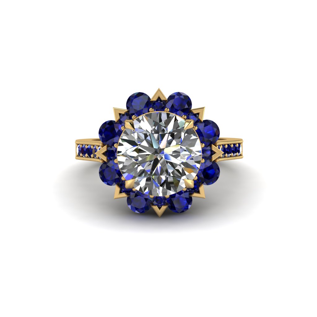 Diamond Halo Sunburst Engagement Ring - Winter No. 61