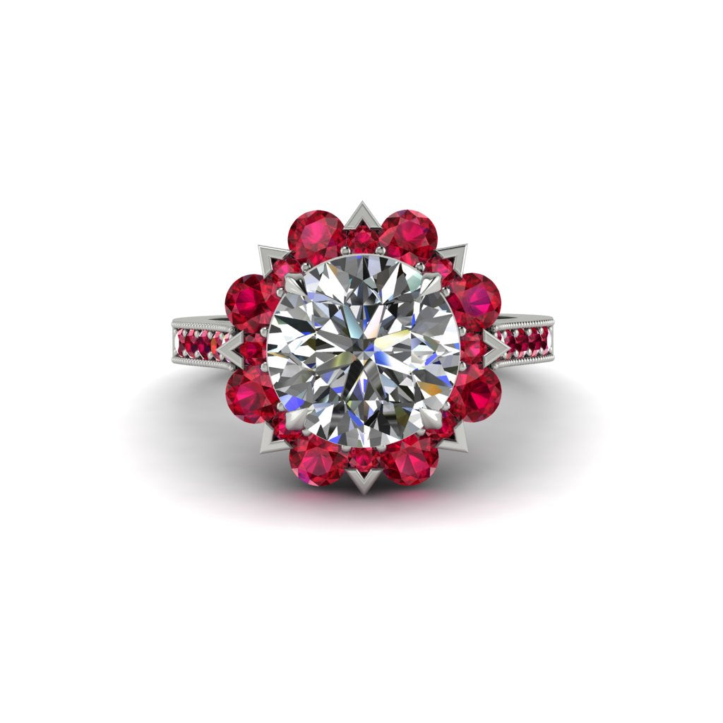 Diamond Halo Sunburst Engagement Ring - Winter No. 48
