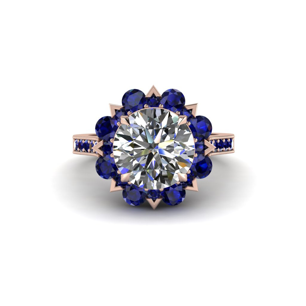 Diamond Halo Sunburst Engagement Ring - Winter No. 62