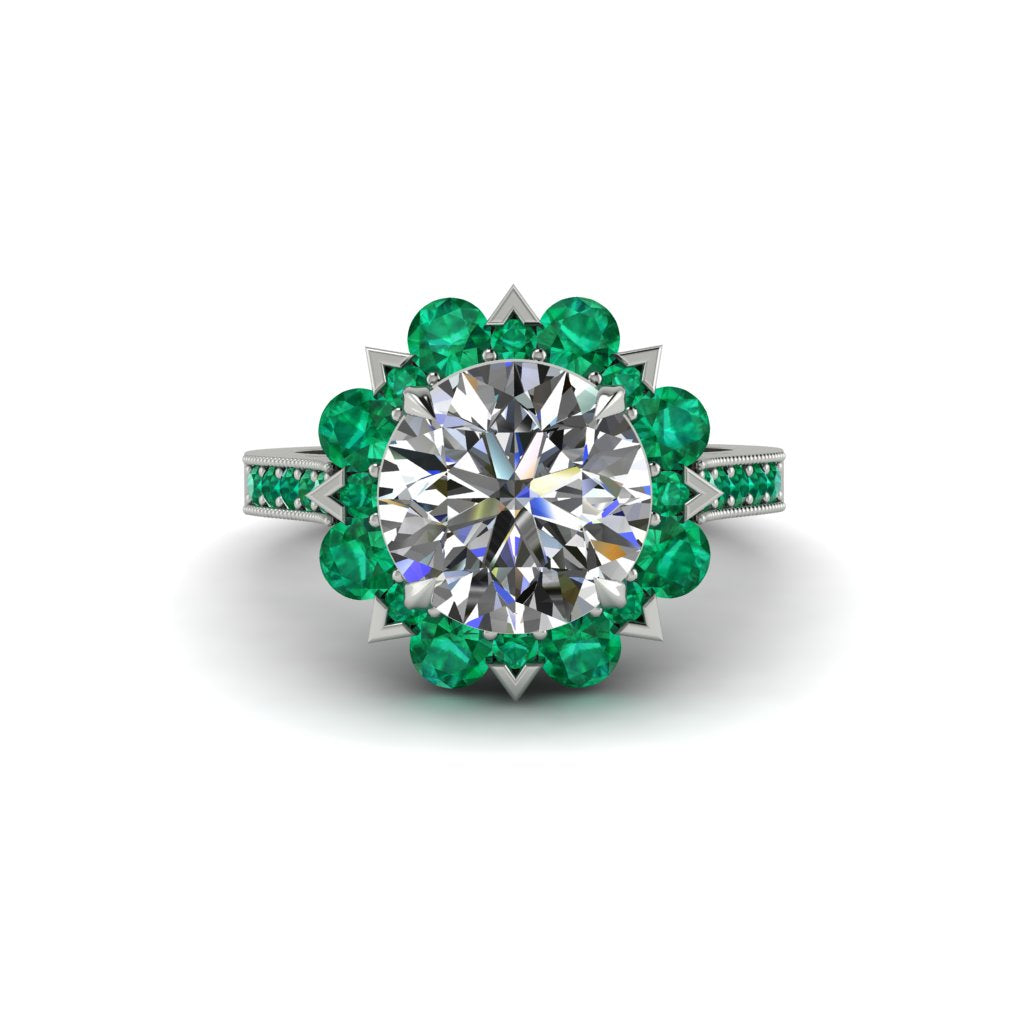 Diamond Halo Sunburst Engagement Ring - Winter No. 18