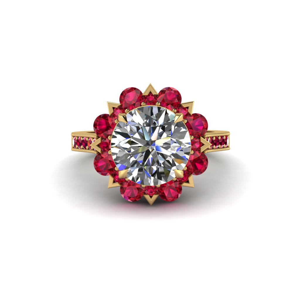 Diamond Halo Sunburst Engagement Ring - Winter No. 46