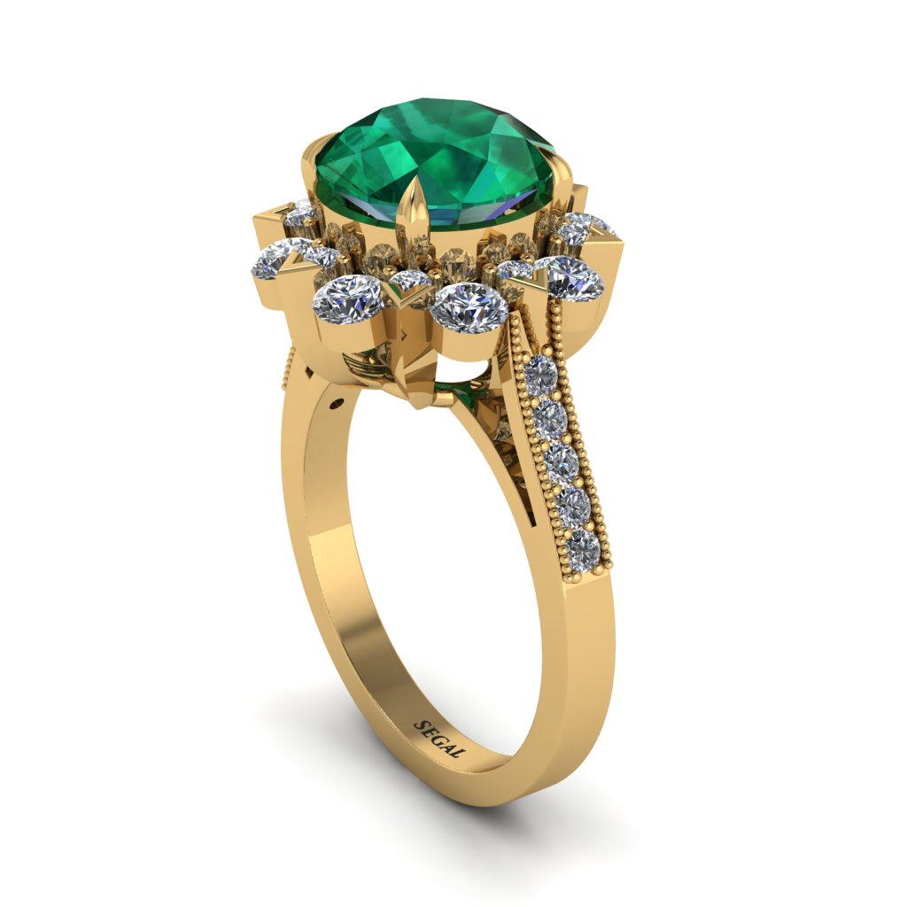 Emerald Halo Sunburst Engagement Ring - Winter No. 4