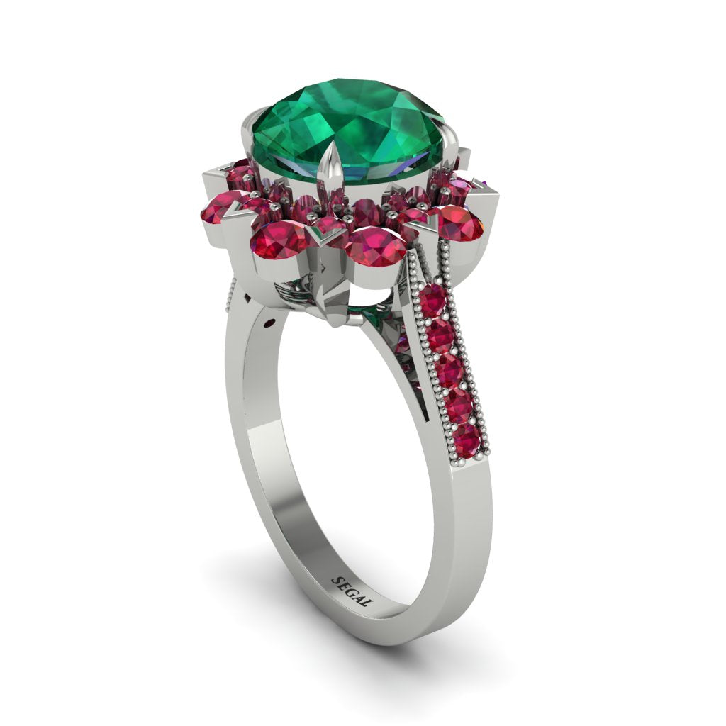 Emerald Halo Sunburst Engagement Ring - Winter No. 51