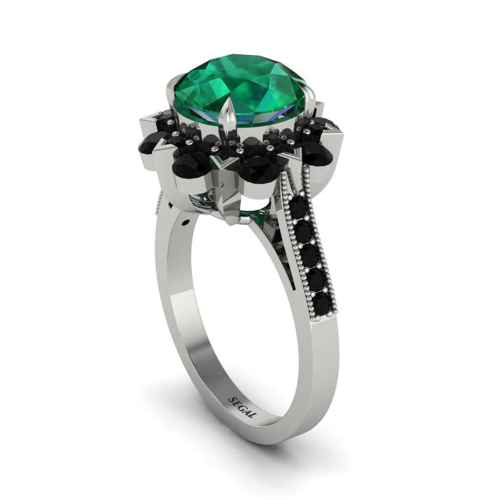 Emerald Halo Sunburst Engagement Ring - Winter No. 36