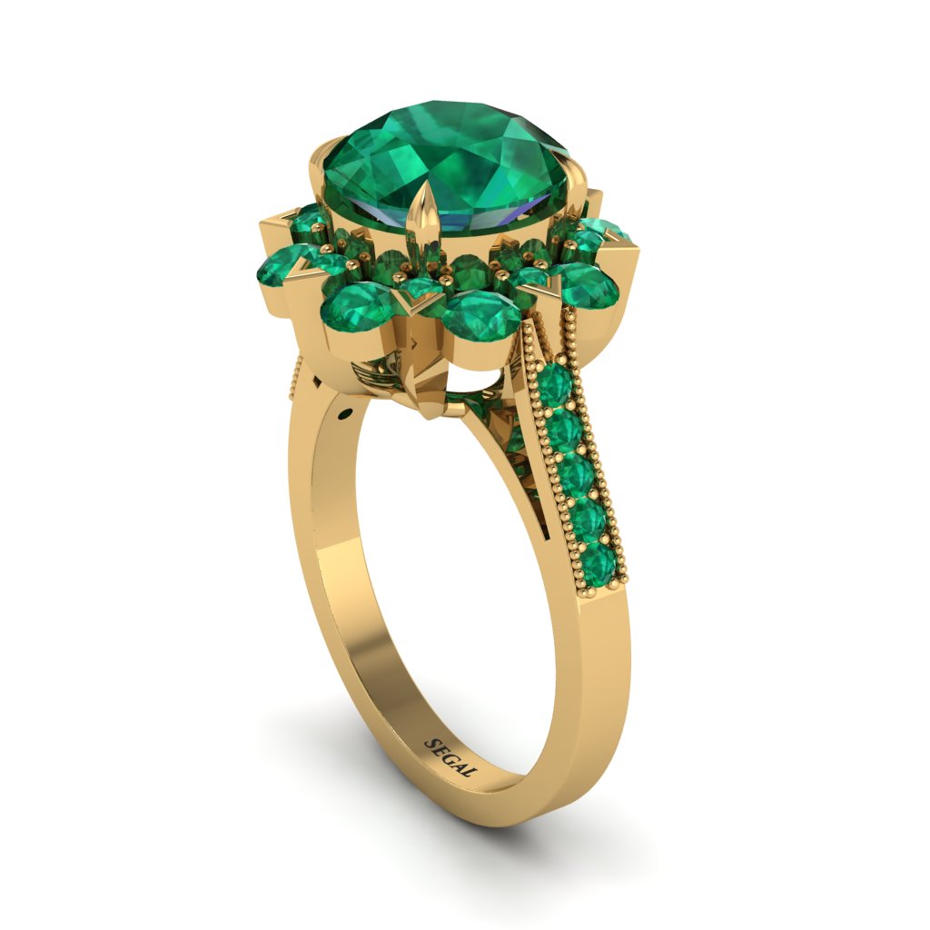 Emerald Halo Sunburst Engagement Ring - Winter No. 19