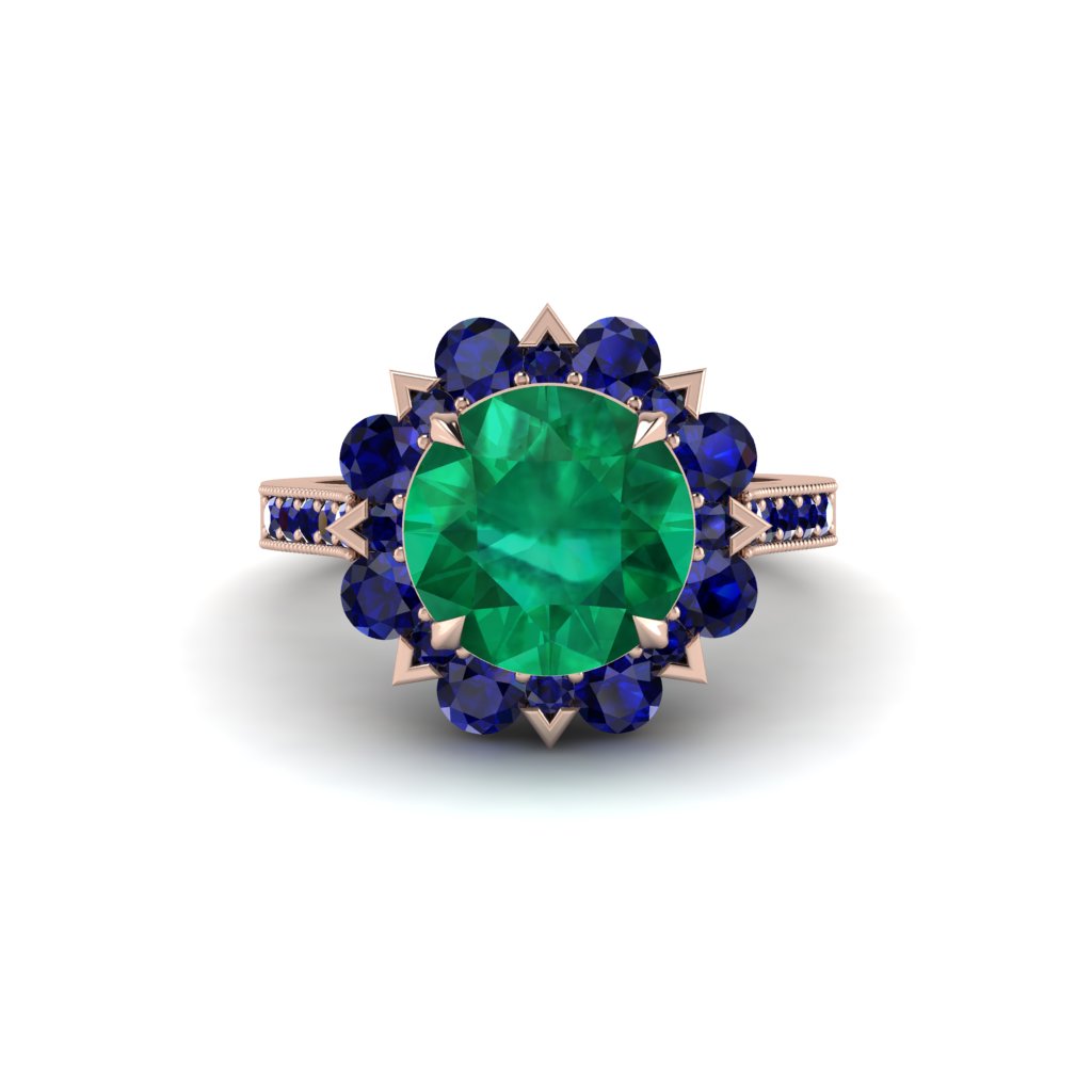 Emerald Halo Sunburst Engagement Ring - Winter No. 65