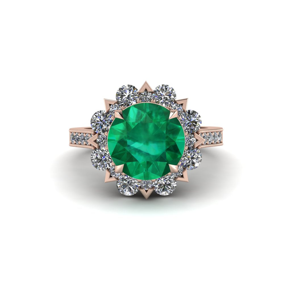 Emerald Halo Sunburst Engagement Ring - Winter No. 5