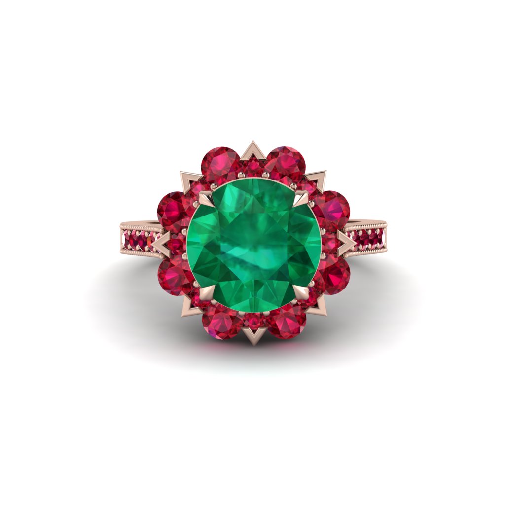 Emerald Halo Sunburst Engagement Ring - Winter No. 50