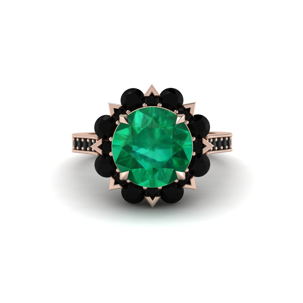 Emerald Halo Sunburst Engagement Ring - Winter No. 35