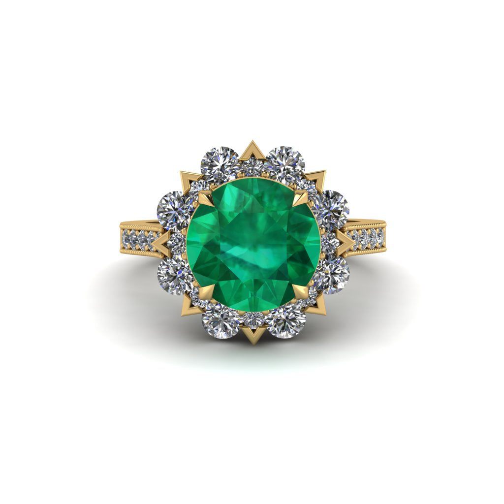 Emerald Halo Sunburst Engagement Ring - Winter No. 4