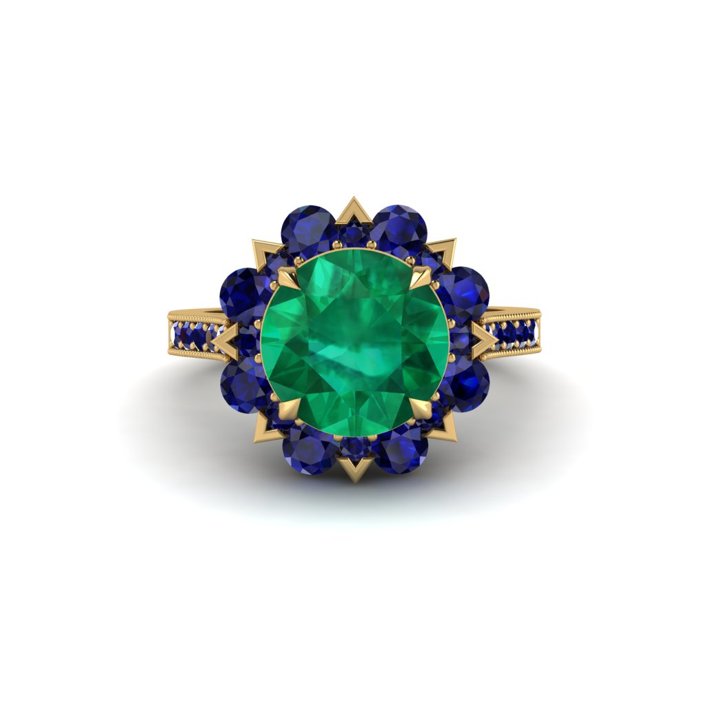 Emerald Halo Sunburst Engagement Ring - Winter No. 64