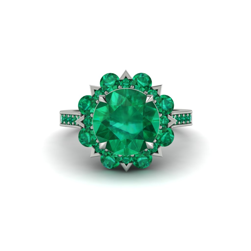Emerald Halo Sunburst Engagement Ring - Winter No. 21