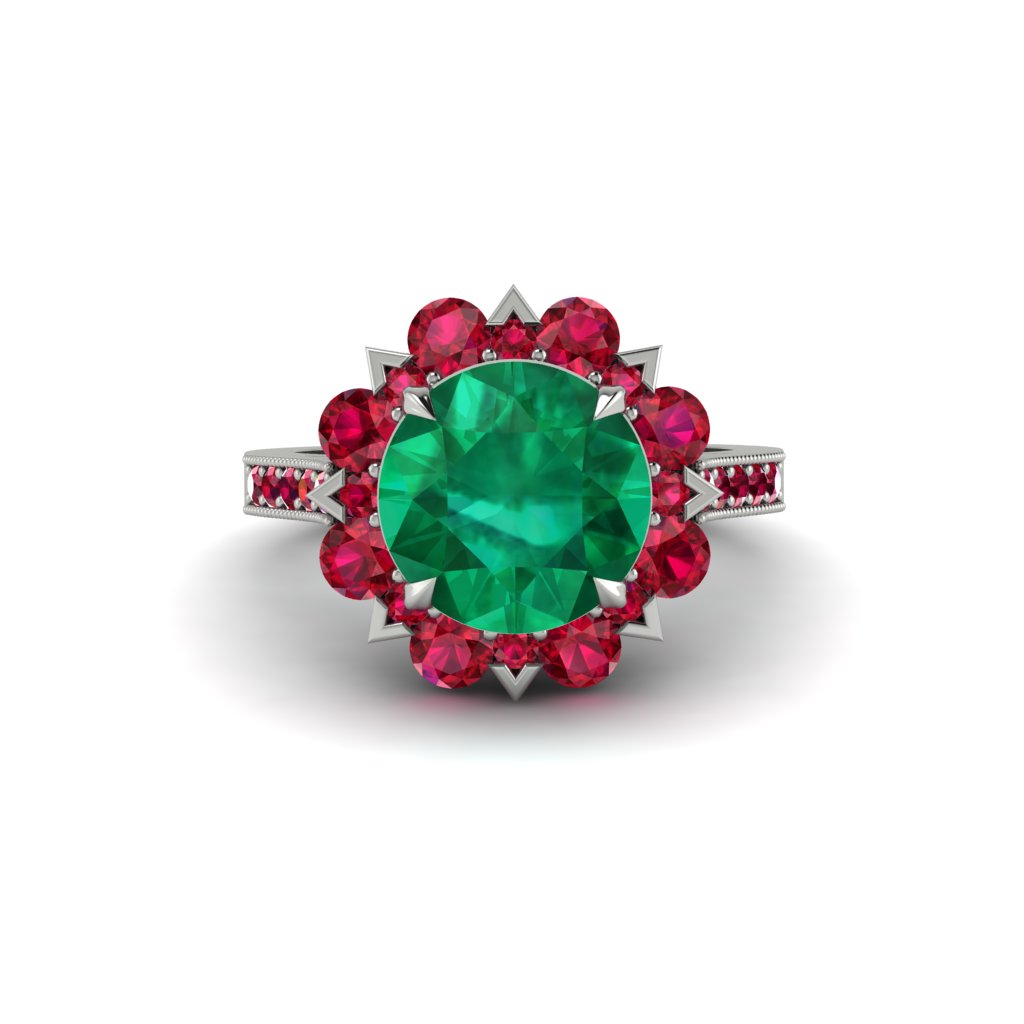 Emerald Halo Sunburst Engagement Ring - Winter No. 51