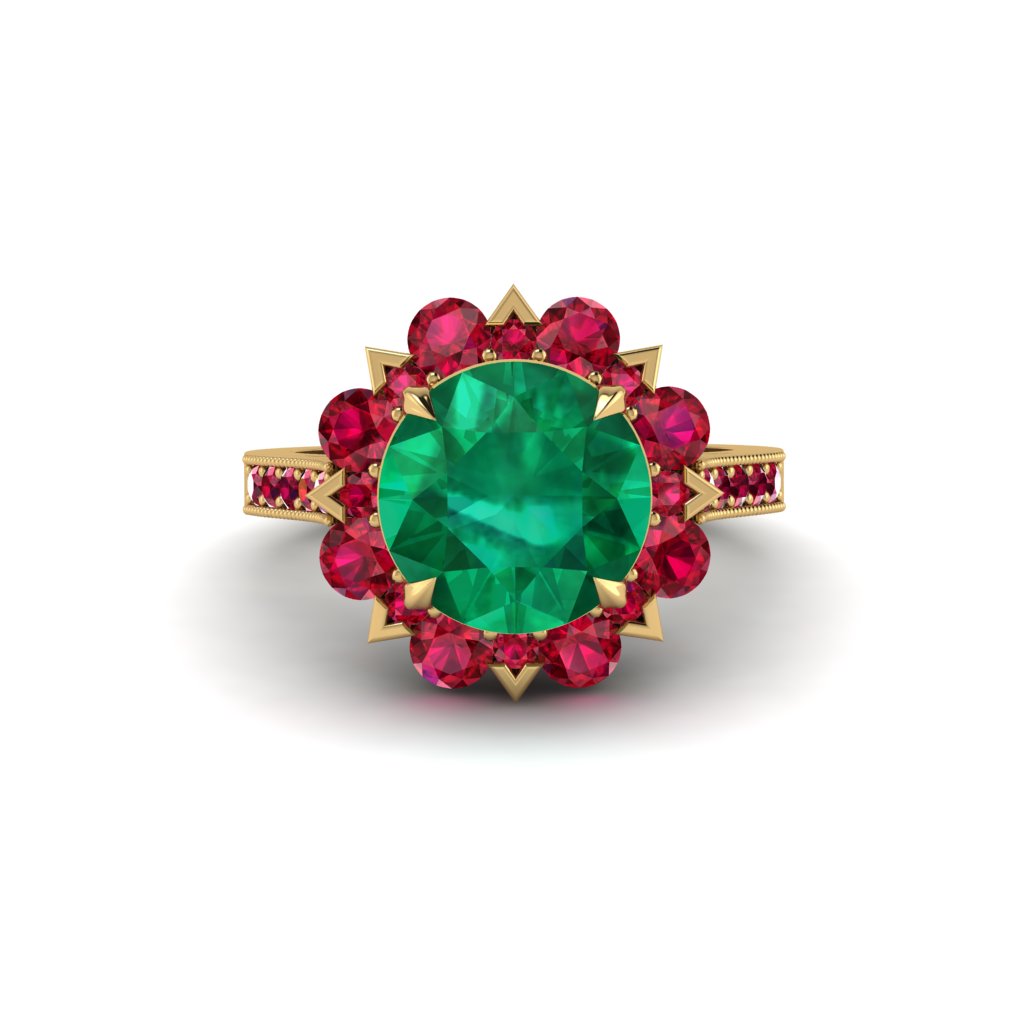Emerald Halo Sunburst Engagement Ring - Winter No. 49