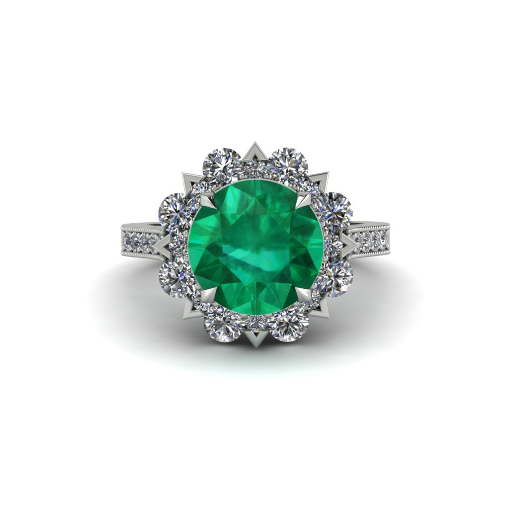 Emerald Halo Sunburst Engagement Ring - Winter No. 6