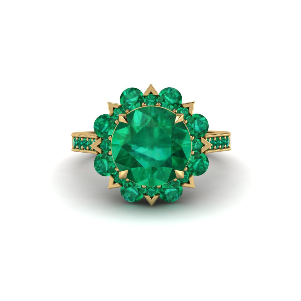 Emerald Halo Sunburst Engagement Ring - Winter No. 19