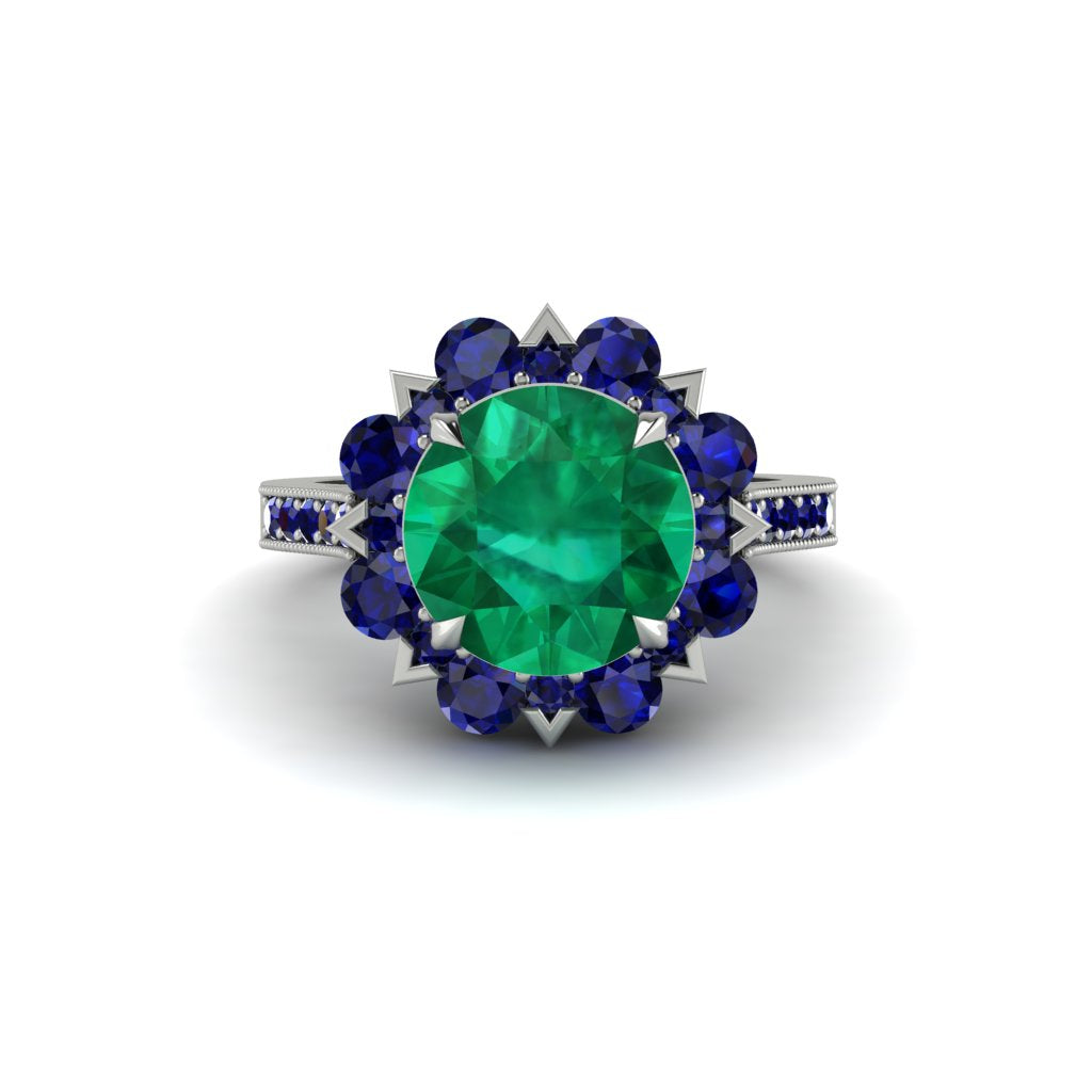 Emerald Halo Sunburst Engagement Ring - Winter No. 66