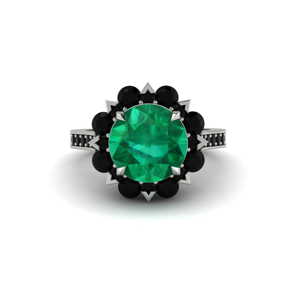 Emerald Halo Sunburst Engagement Ring - Winter No. 36
