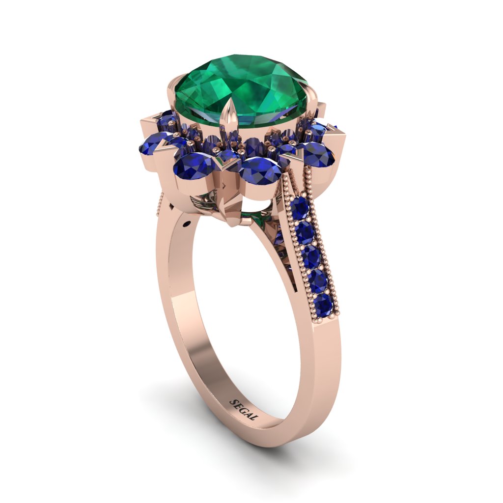 Emerald Halo Sunburst Engagement Ring - Winter No. 65