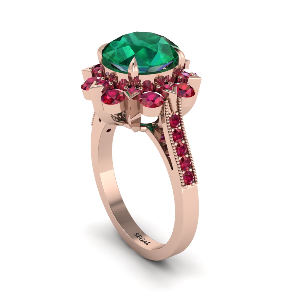 Emerald Halo Sunburst Engagement Ring - Winter No. 50
