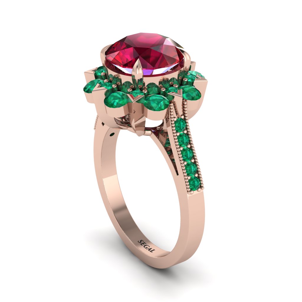Ruby Halo Sunburst Engagement Ring - Winter No. 26