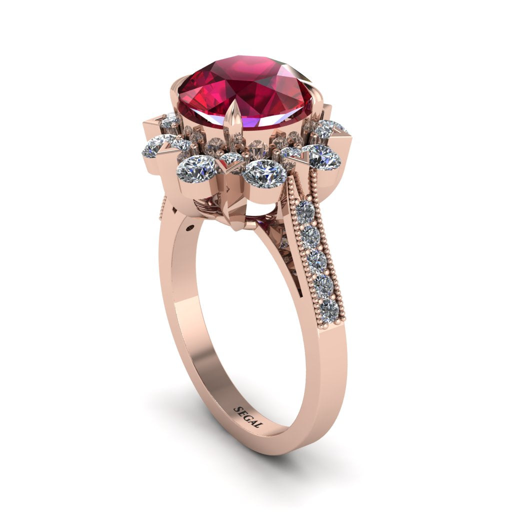 Ruby Halo Sunburst Engagement Ring - Winter No. 11