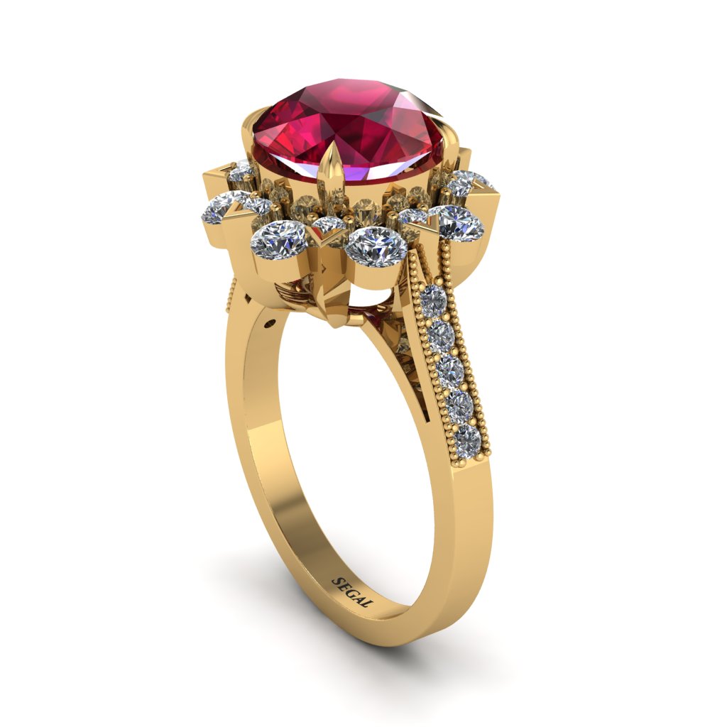 Ruby Halo Sunburst Engagement Ring - Winter No. 10