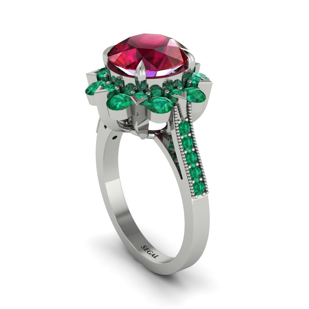 Ruby Halo Sunburst Engagement Ring - Winter No. 27