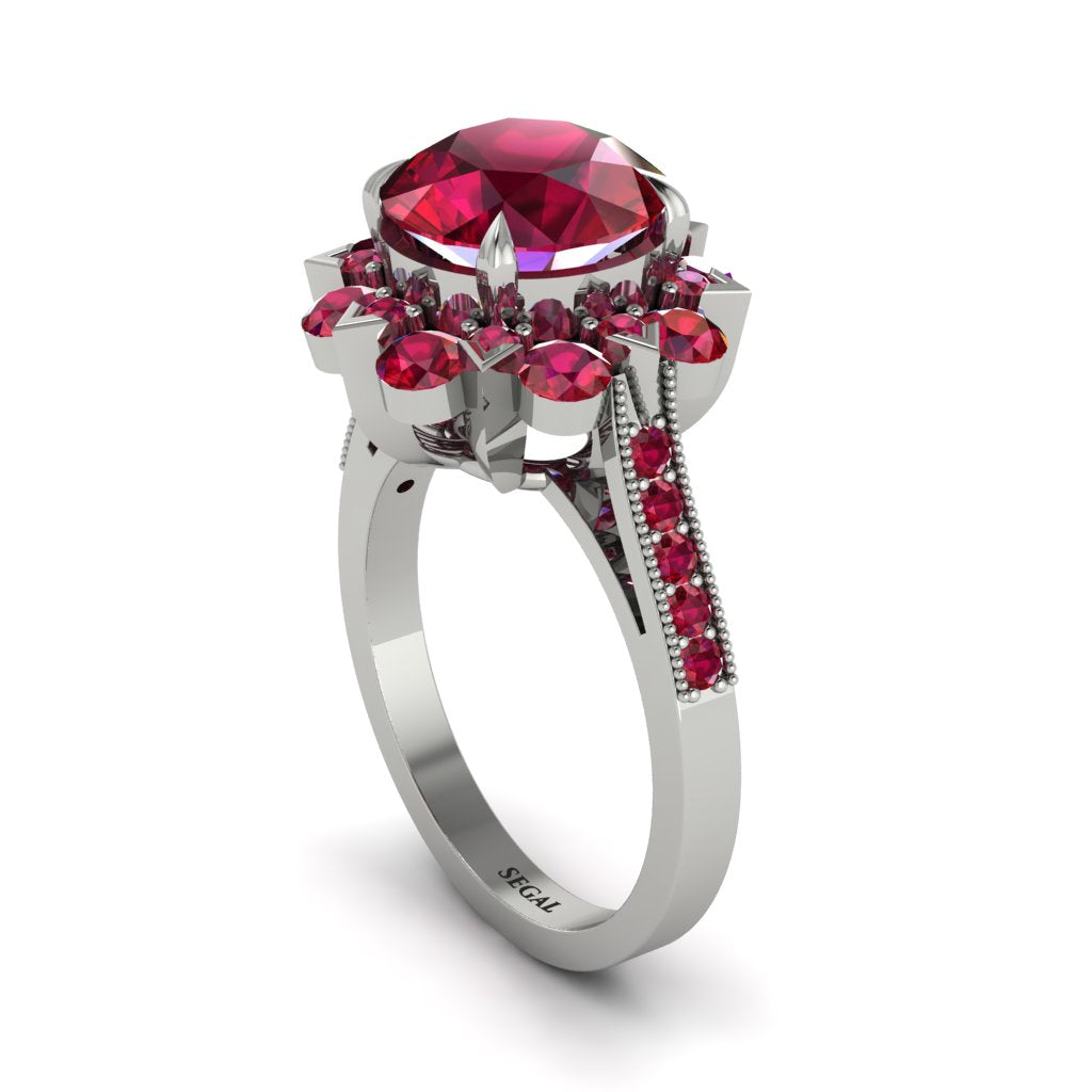 Ruby Halo Sunburst Engagement Ring - Winter No. 57