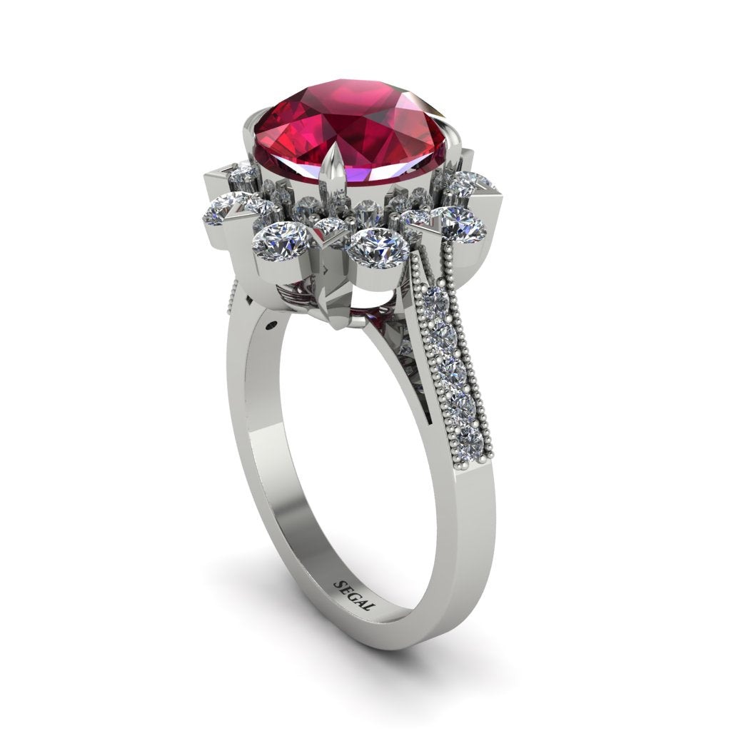 Ruby Halo Sunburst Engagement Ring - Winter No. 12
