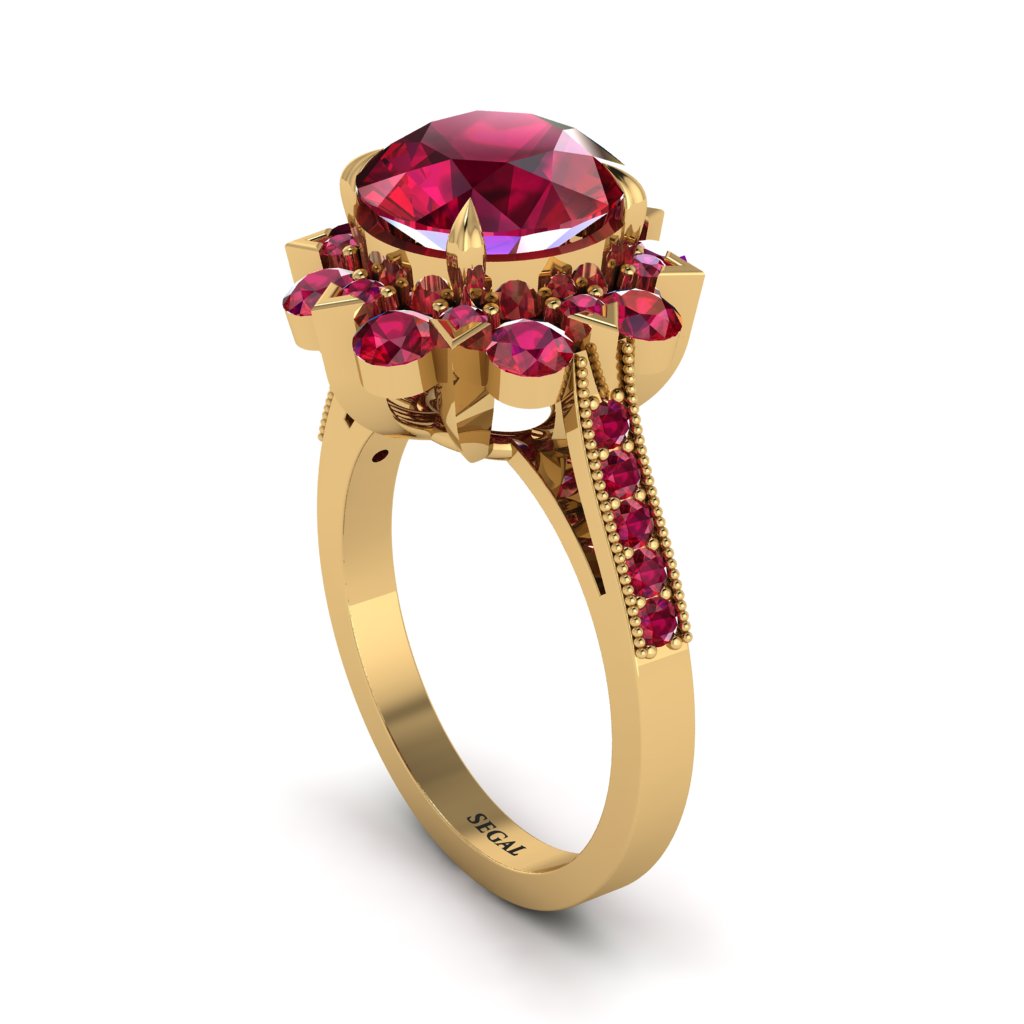 Ruby Halo Sunburst Engagement Ring - Winter No. 55