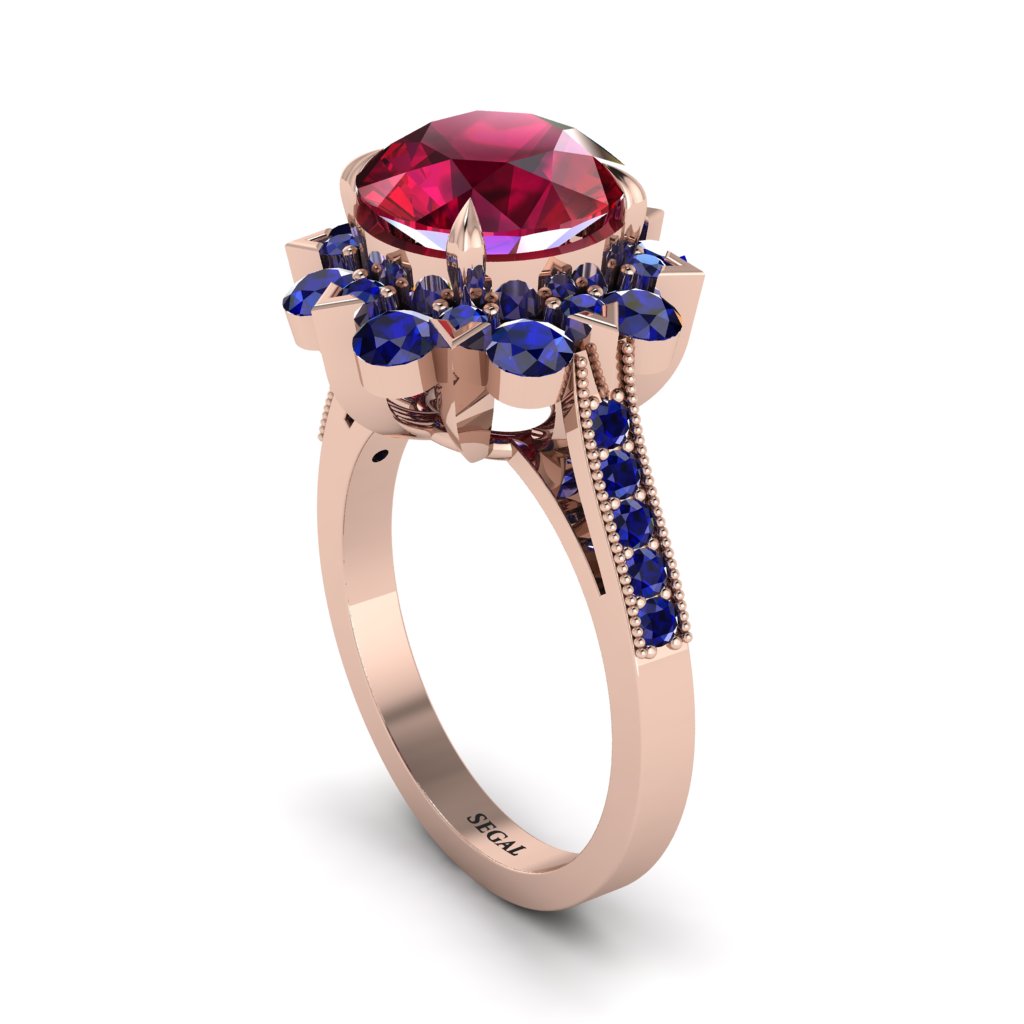 Ruby Halo Sunburst Engagement Ring - Winter No. 71