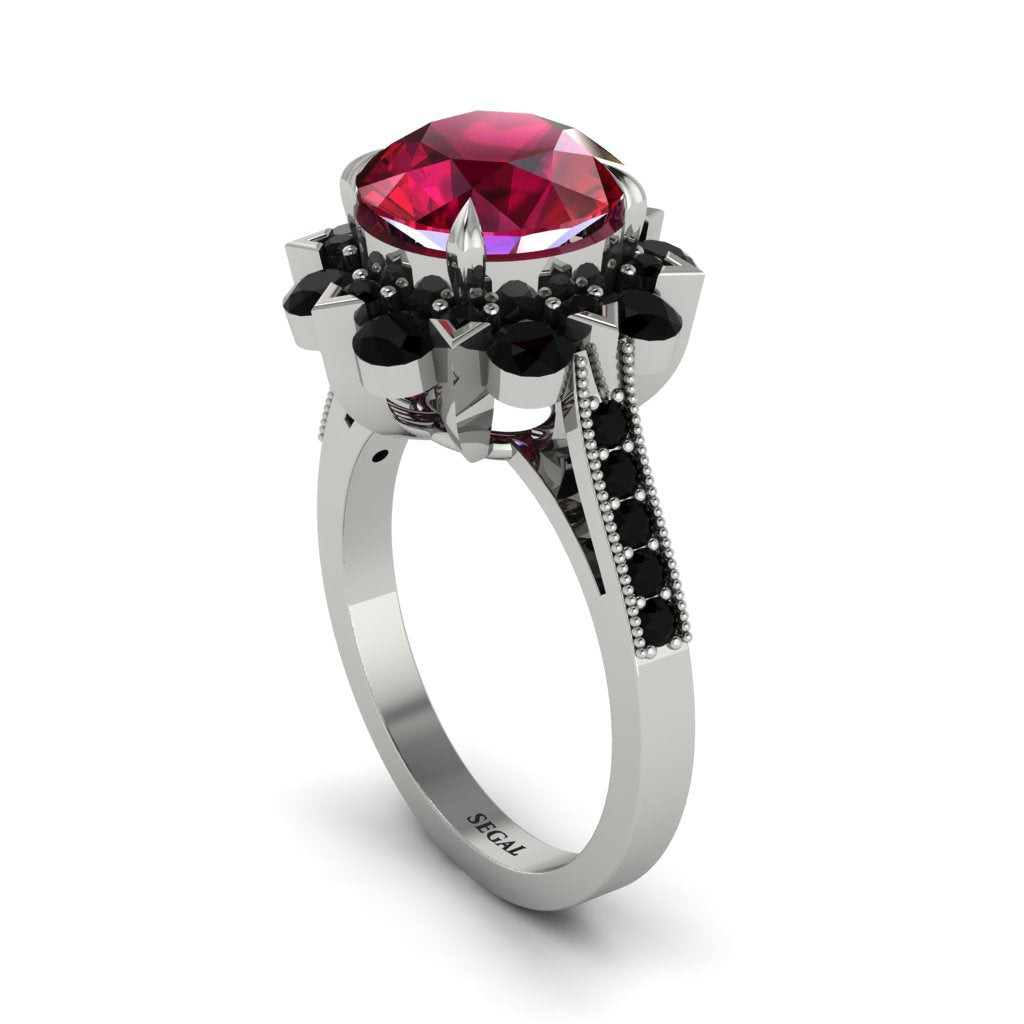 Ruby Halo Sunburst Engagement Ring - Winter No. 42