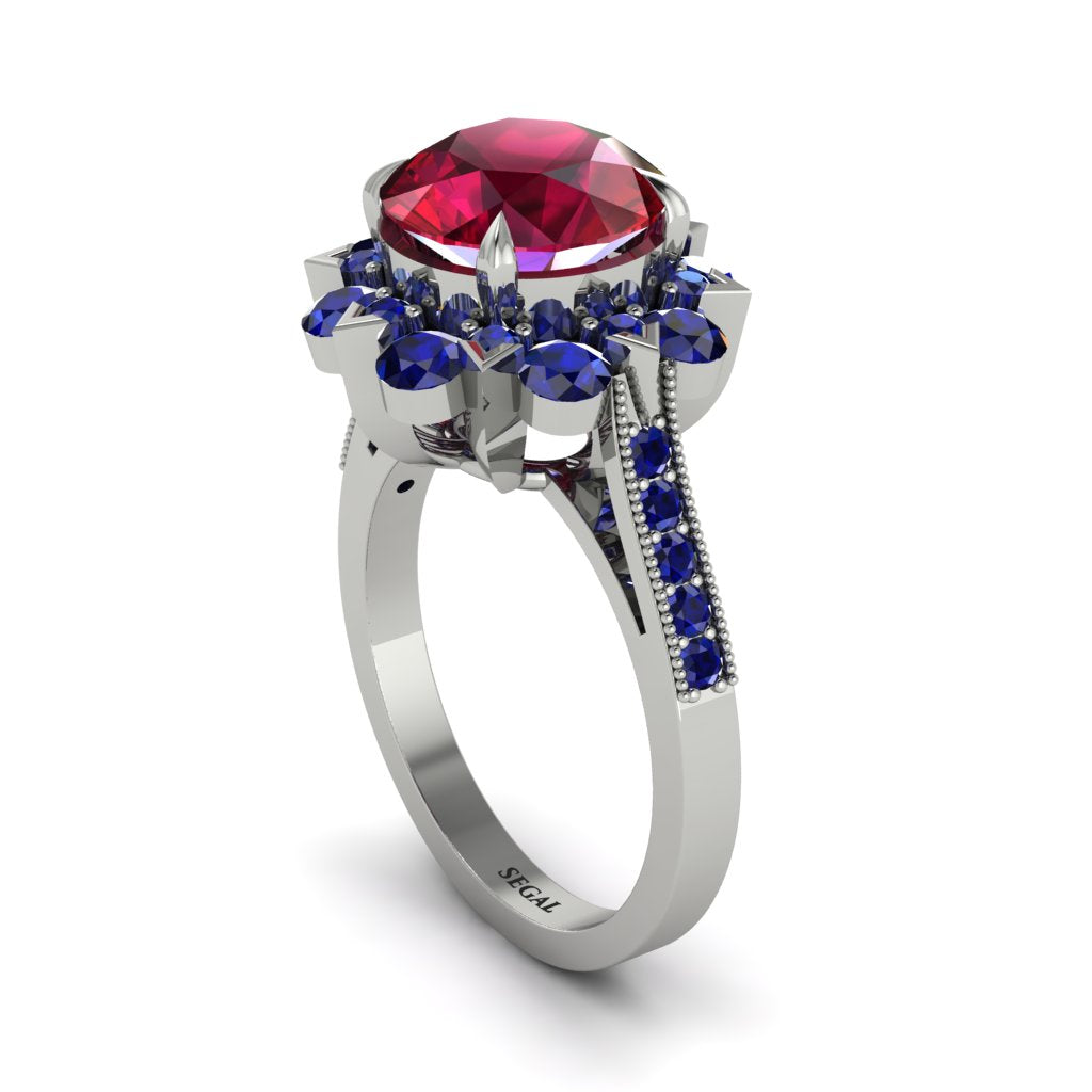 Ruby Halo Sunburst Engagement Ring - Winter No. 72
