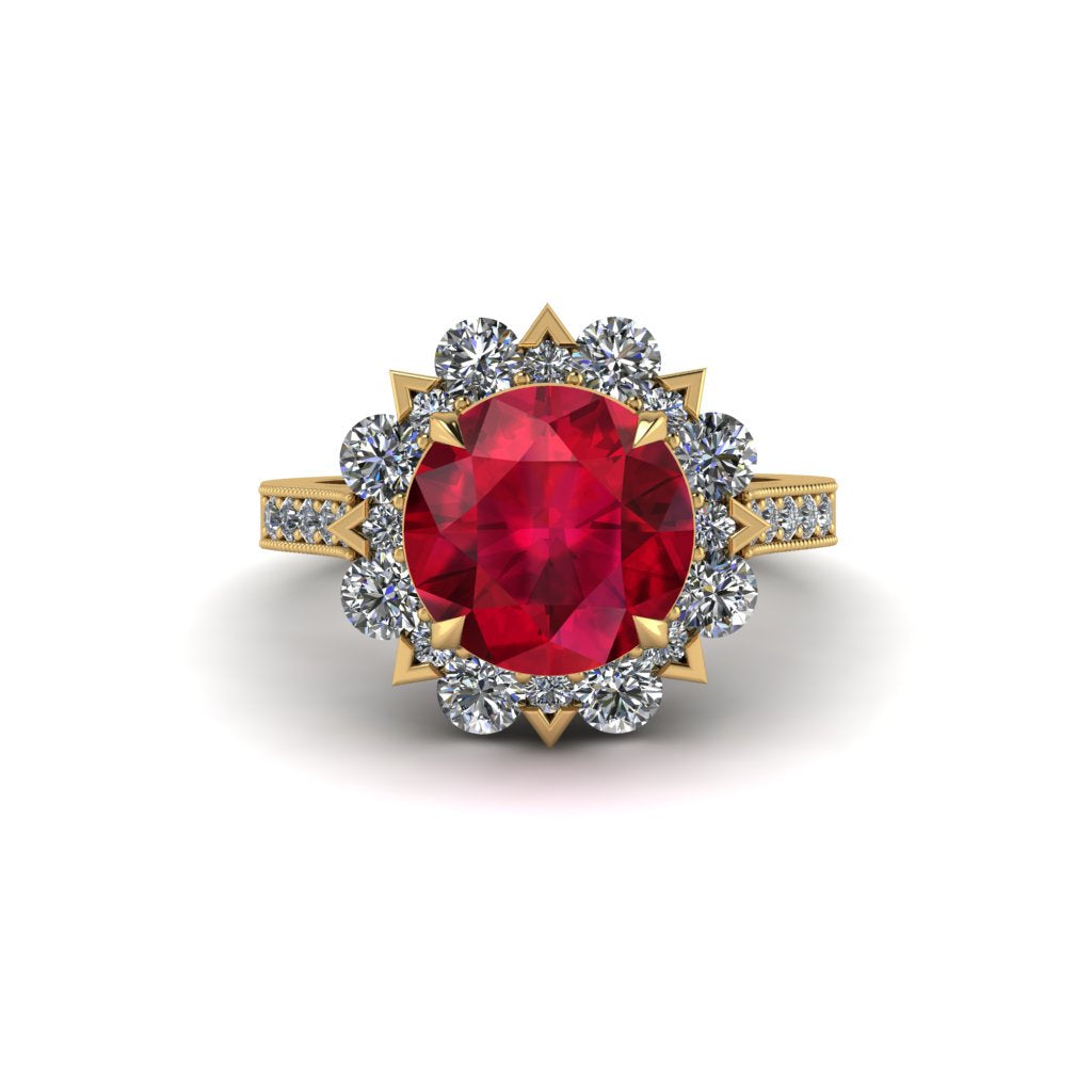Ruby Halo Sunburst Engagement Ring - Winter No. 10