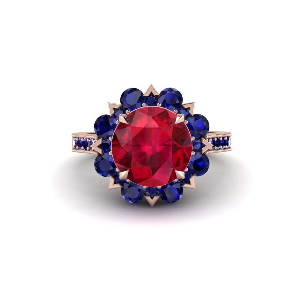 Ruby Halo Sunburst Engagement Ring - Winter No. 71