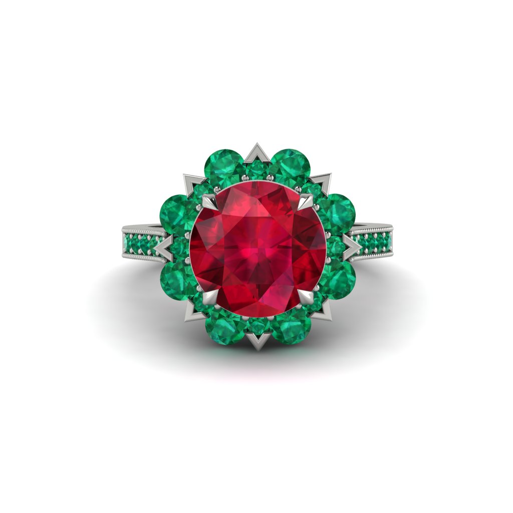 Ruby Halo Sunburst Engagement Ring - Winter No. 27