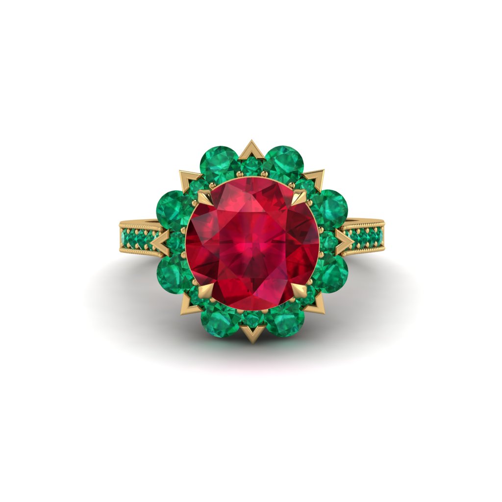 Ruby Halo Sunburst Engagement Ring - Winter No. 25