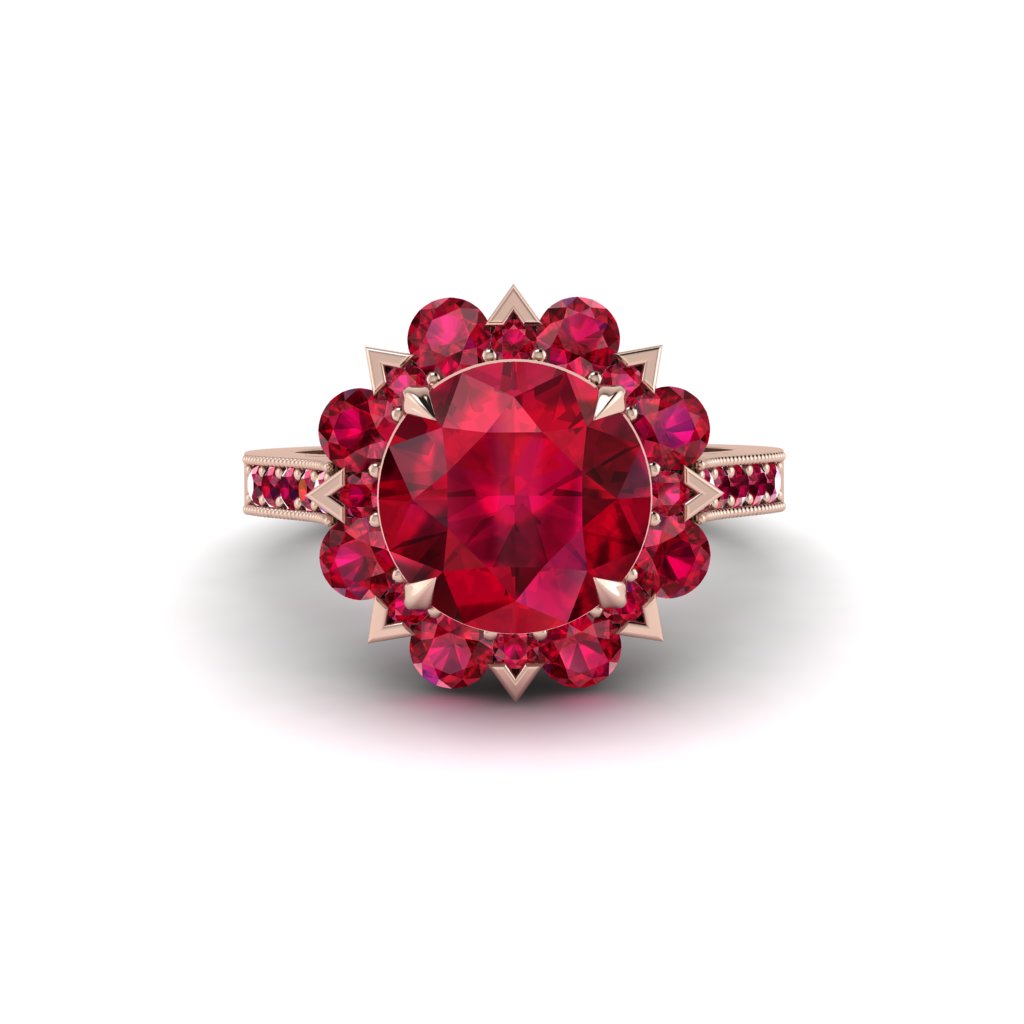 Ruby Halo Sunburst Engagement Ring - Winter No. 56