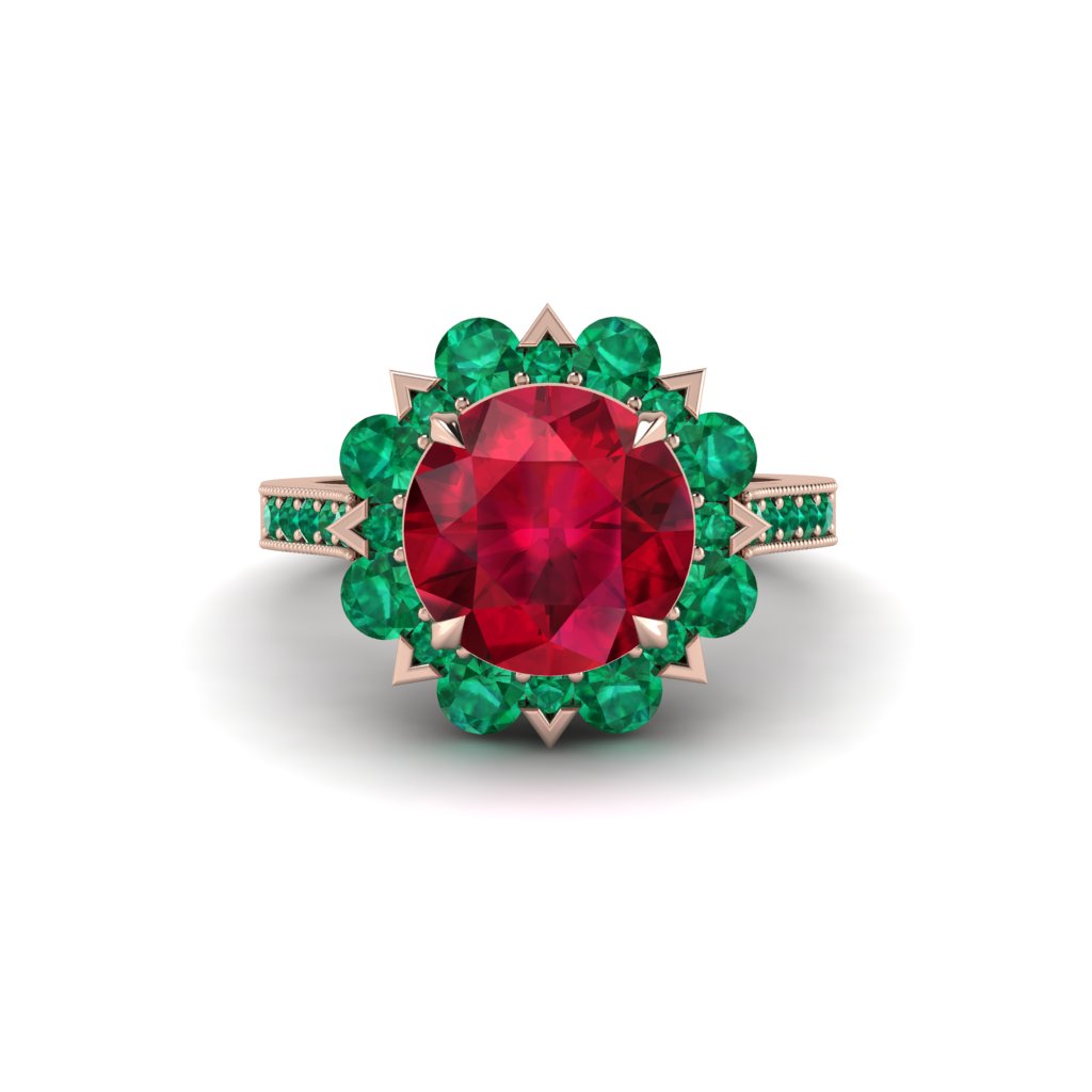 Ruby Halo Sunburst Engagement Ring - Winter No. 26