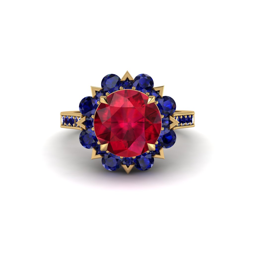 Ruby Halo Sunburst Engagement Ring - Winter No. 70