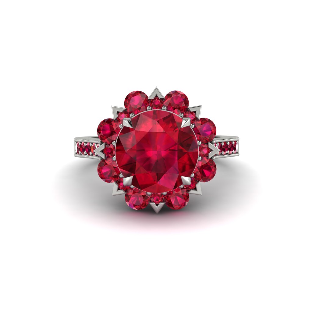 Ruby Halo Sunburst Engagement Ring - Winter No. 57