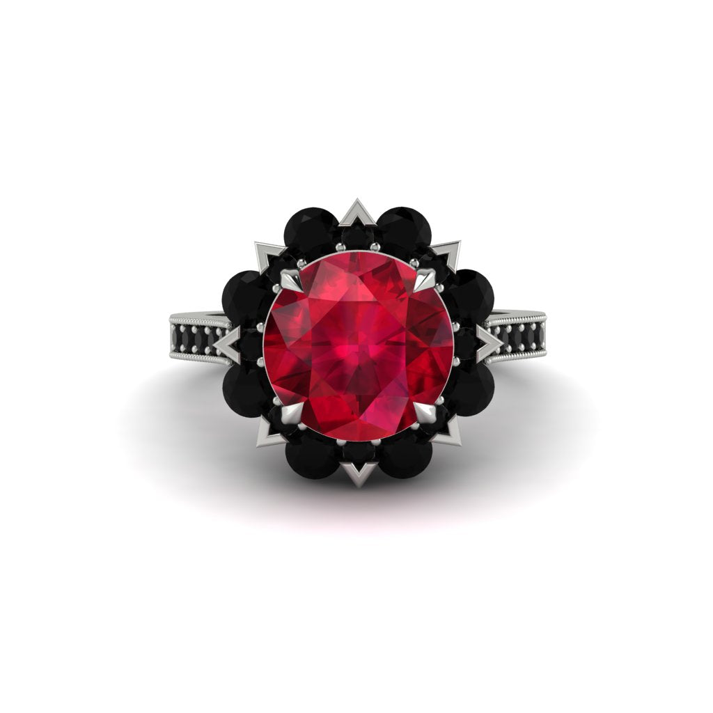 Ruby Halo Sunburst Engagement Ring - Winter No. 42