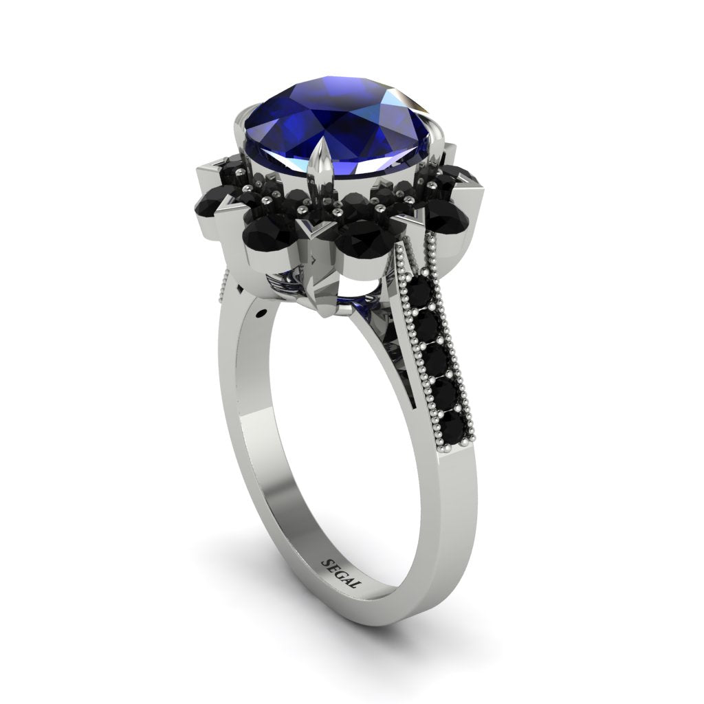 Sapphire Halo Sunburst Engagement Ring - Winter No. 45