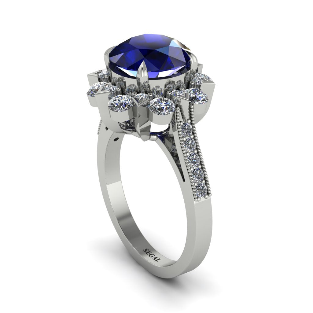 Sapphire Halo Sunburst Engagement Ring - Winter No. 15