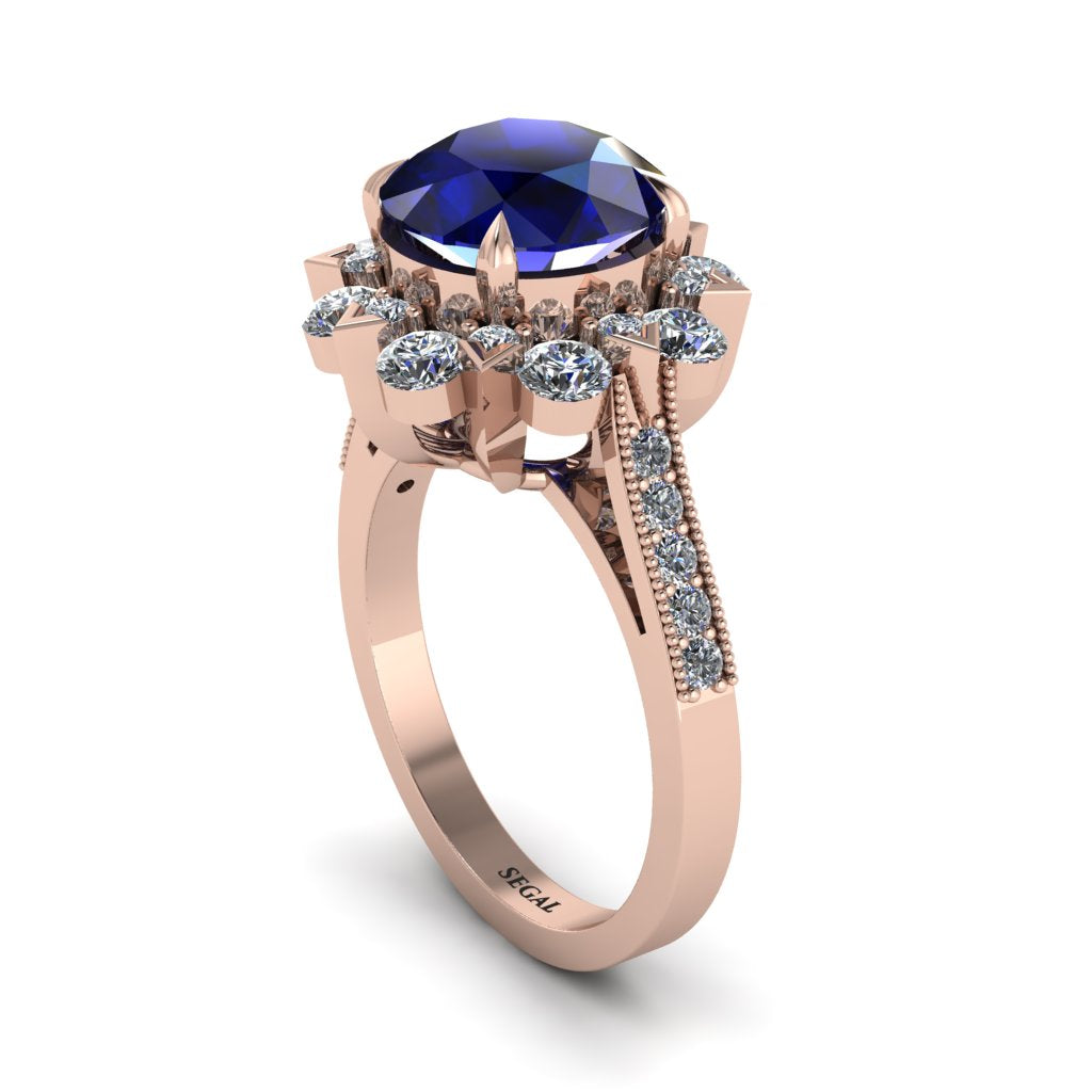 Sapphire Halo Sunburst Engagement Ring - Winter No. 14