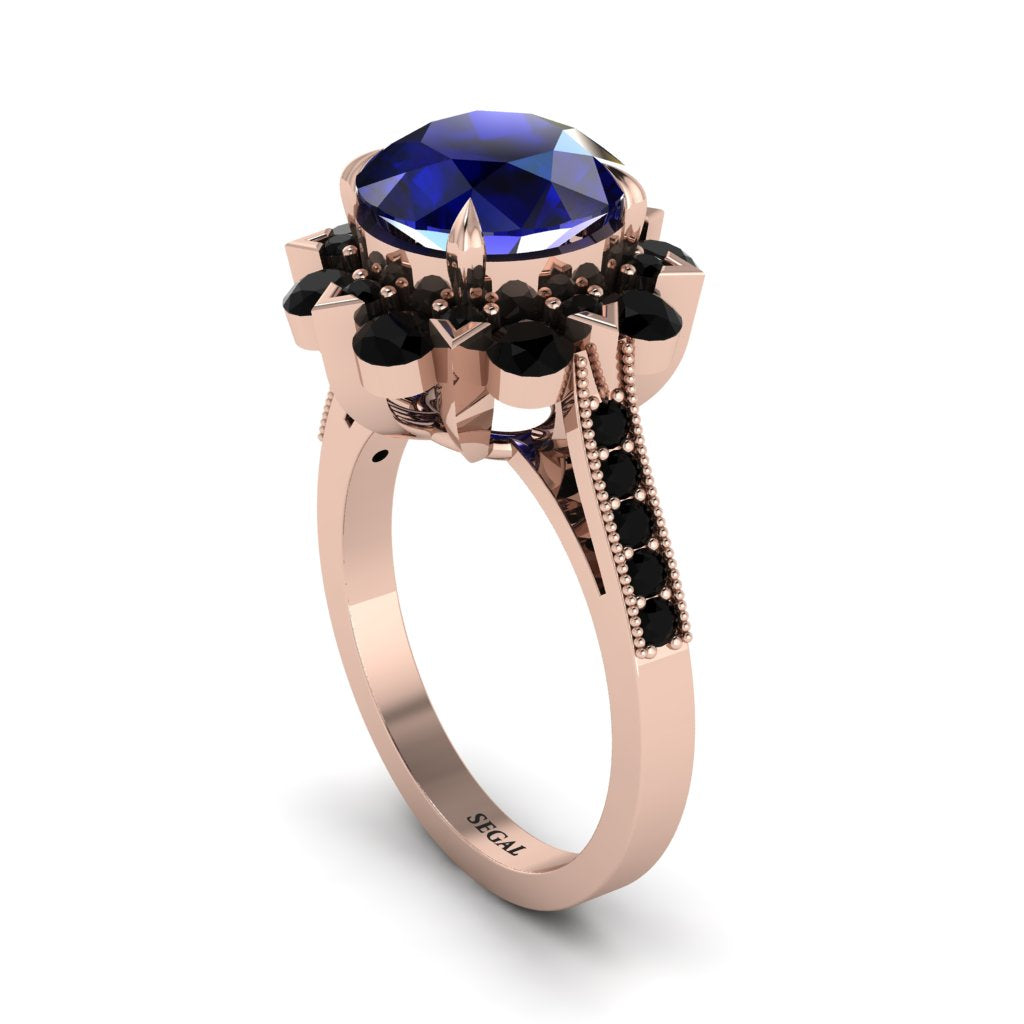 Sapphire Halo Sunburst Engagement Ring - Winter No. 44