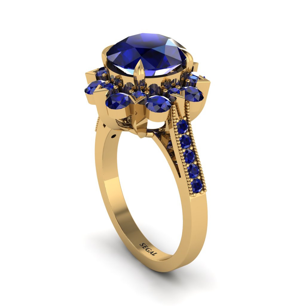 Sapphire Halo Sunburst Engagement Ring - Winter No. 73