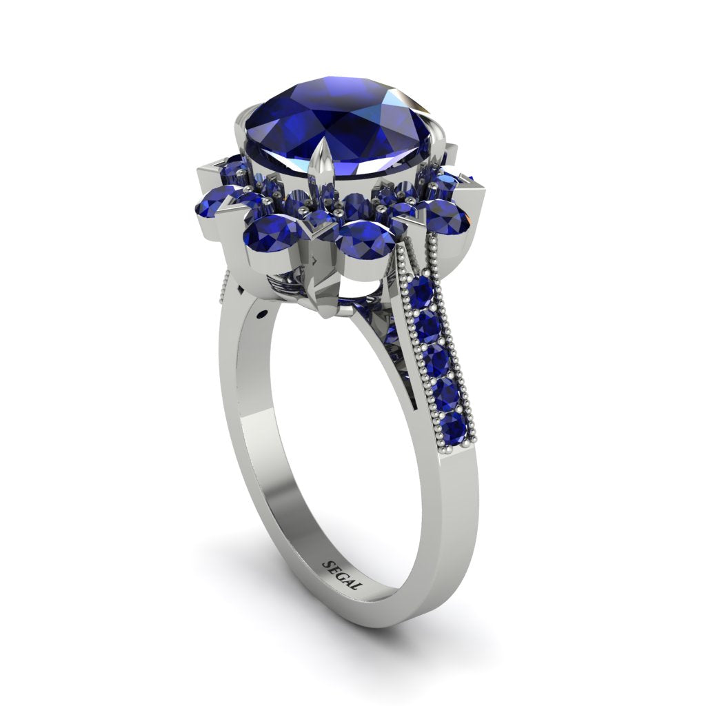 Sapphire Halo Sunburst Engagement Ring - Winter No. 75