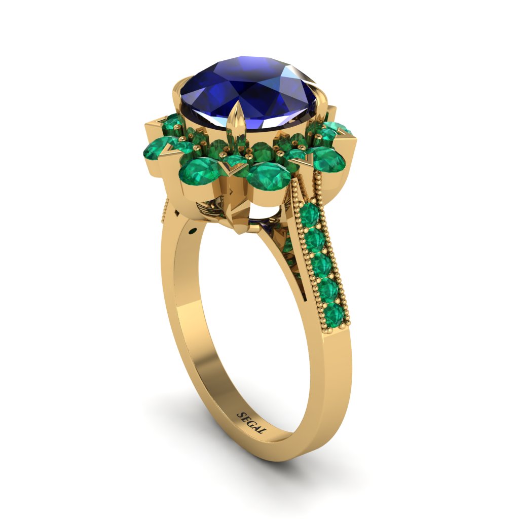 Sapphire Halo Sunburst Engagement Ring - Winter No. 28